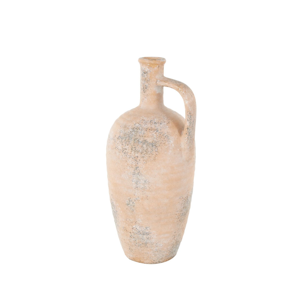 18" Beige Ceramic Antique Style Distressed Vase with Handles